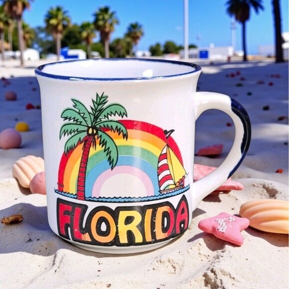 Other - Vintage Florida Souvenir Mug Rainbow Sailboat Palm Tree Coffee Cup Retro